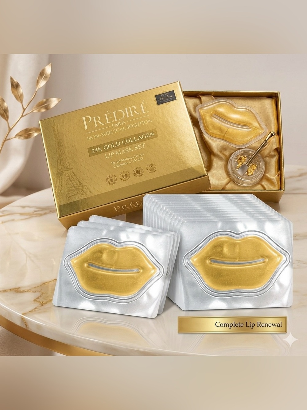 Predire 24k Gold Collagen Boosting 10 Piece Lip Mask Set ~ retail $399
